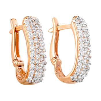 Сережки из красного золота с фианитами - 948663