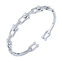 Незамкнений жорсткий браслет "Ланки" з фіанітами в сріблі - 2088981