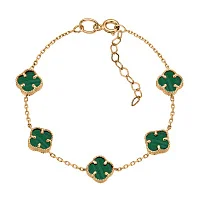 Стильный браслет в форме клевера из красного золота с якорным плетением и малахитами - 1915821