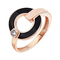 Стильное кольцо в форме круга из красного золота с эмалью и фианитом - 1923460