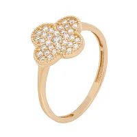 Каблучка "Конюшина" з фіанітами з червоного золота - 1614517