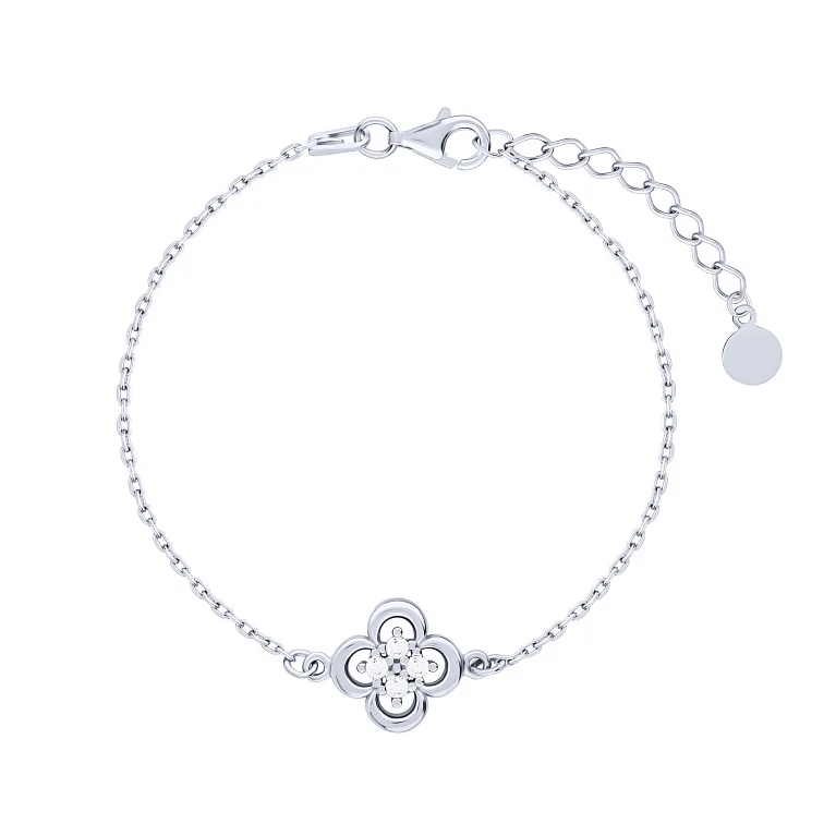 Браслет зі срібла "Конюшина" з фіанітамі  - 2131168