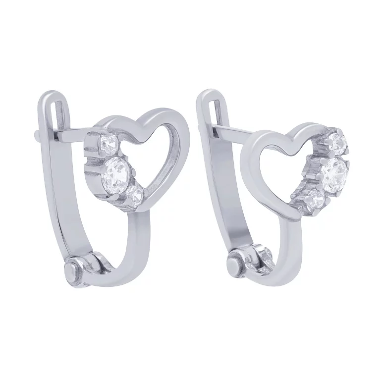 Срібні дитячі сережки "Серце" з фіанітами. Артикул 7502/82679б: ціна, відгуки, фото – купити в інтернет-магазині AURUM