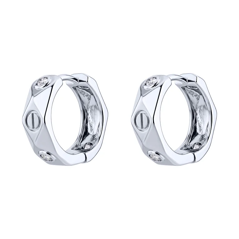 Серьги-кольца "Love" из серебра с фианитами  - 2247673