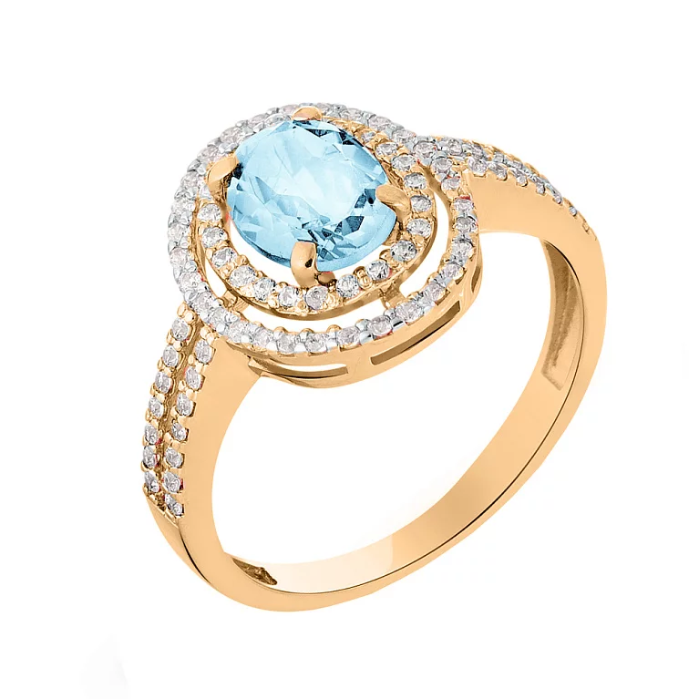 Золотое кольцо с топазом и фианитами. Артикул 140456Пг: цена, отзывы, фото – купить в интернет-магазине AURUM