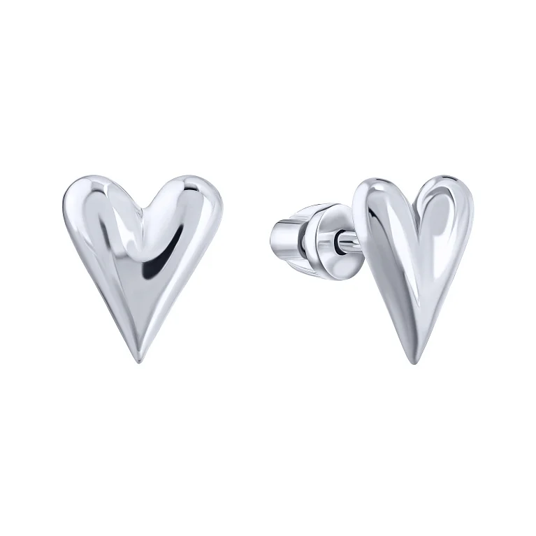 Срібні сережки-пусети "Серце" - 2167799