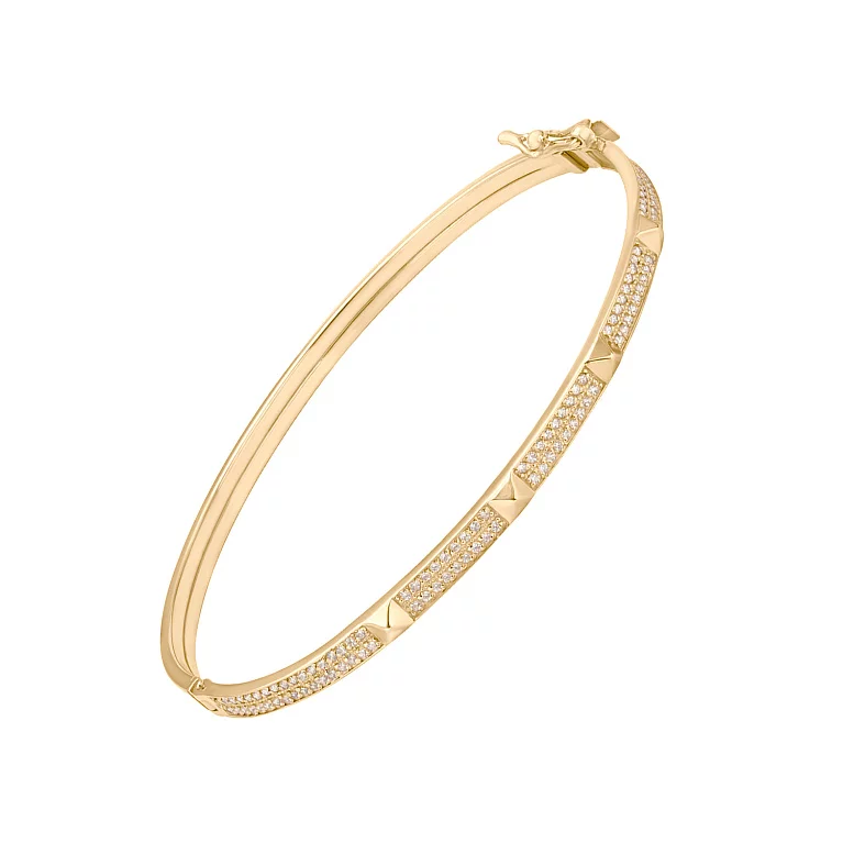Жорсткий золотий браслет з розсипом фіанітів. Артикул 820176: ціна, відгуки, фото – купити в інтернет-магазині AURUM