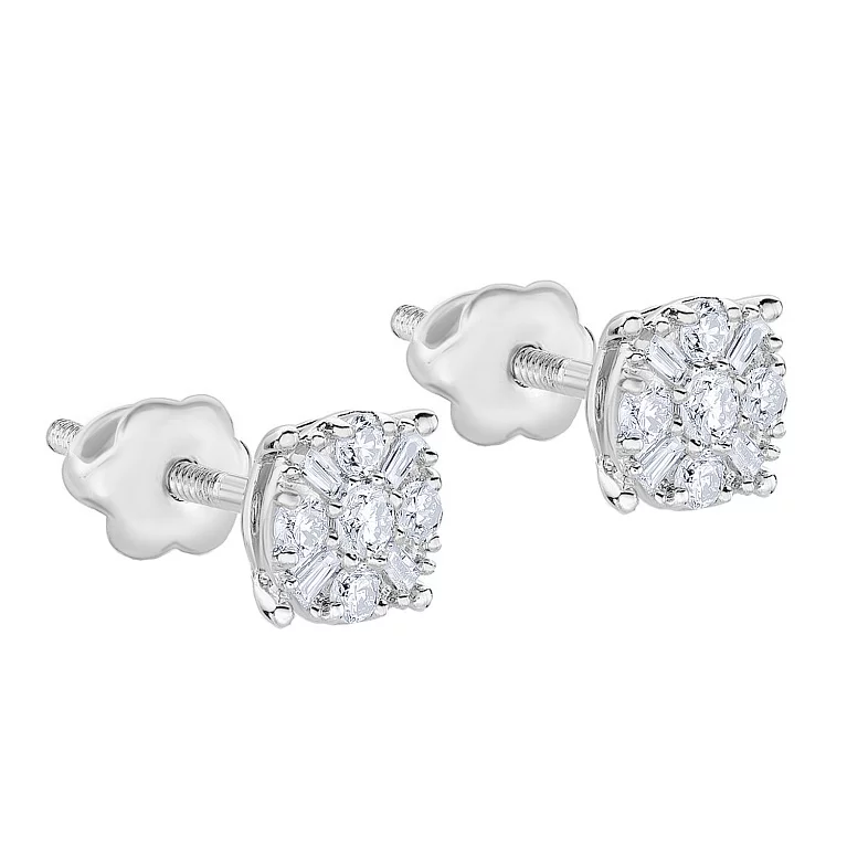 Сережки-гвоздики з білого золота з діамантами. Артикул С341324020б: ціна, відгуки, фото – купити в інтернет-магазині AURUM