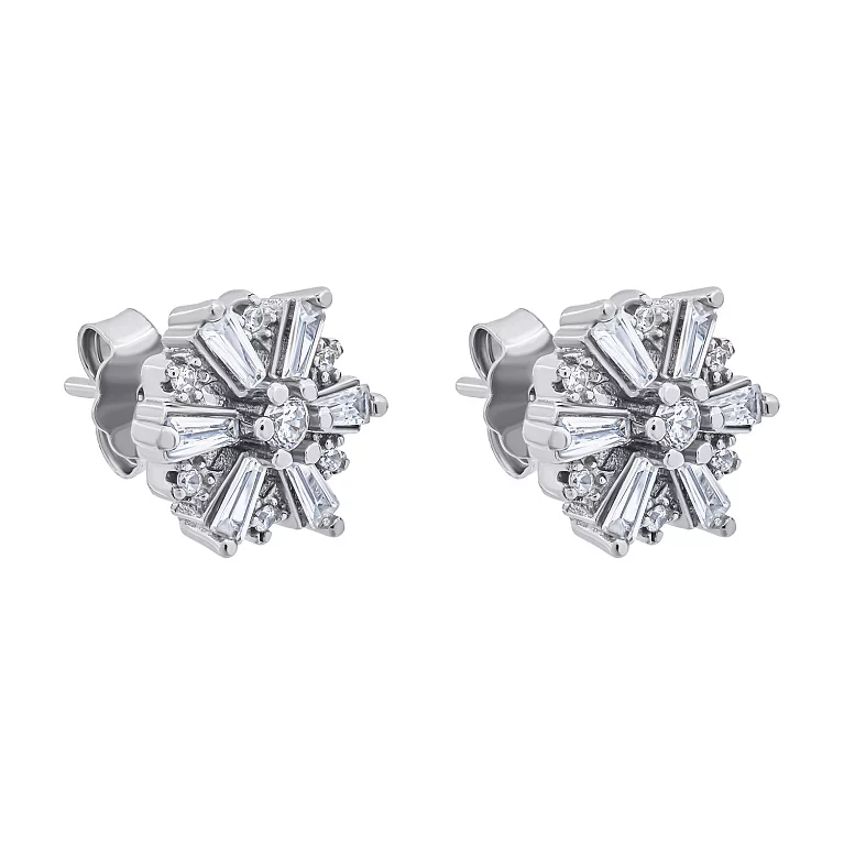 Срібні сережки-гвоздики з фіанітом "Квіти". Артикул 7518/6222: ціна, відгуки, фото – купити в інтернет-магазині AURUM