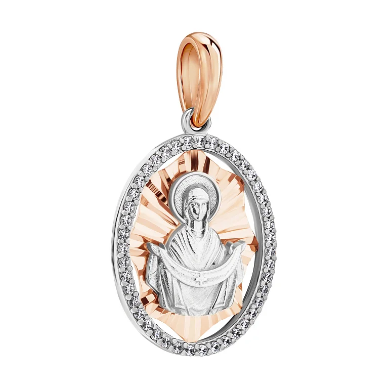 Ладанка у комбінованому золоті "Покрив Богородиці" з фіанітами - 2178166