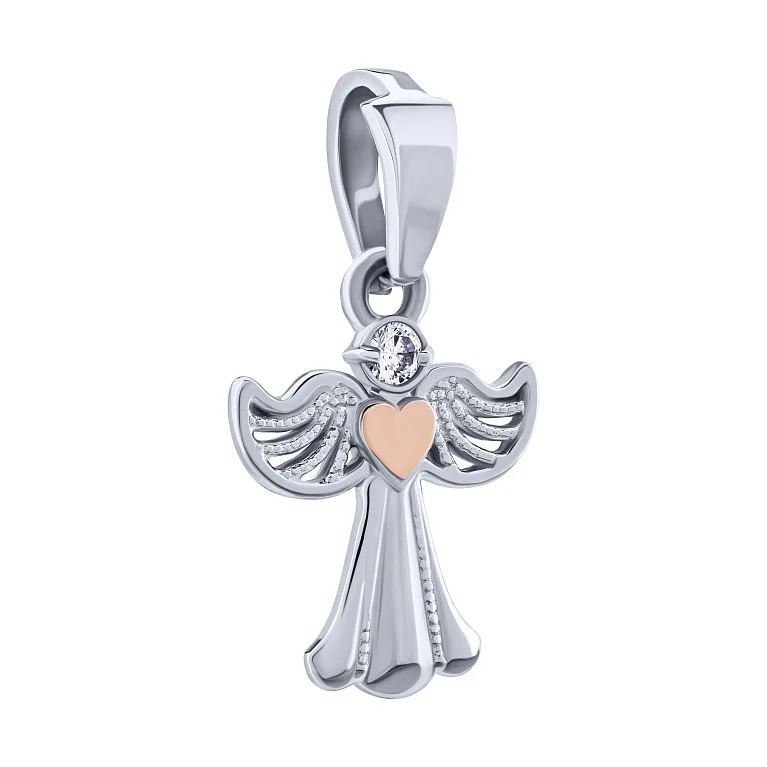 Серебряный подвес "Ангел" с фианитом и золотой накладкой - 2081961