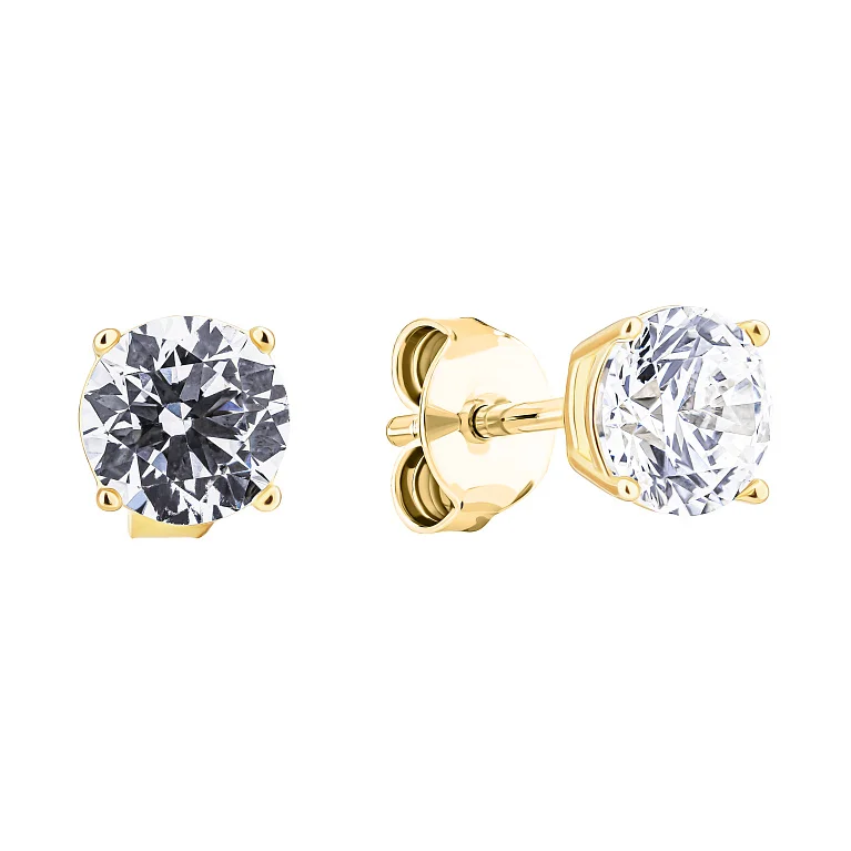 Срібні сережки-пусети у жовтому родіюванні з фіанітом - 2123538