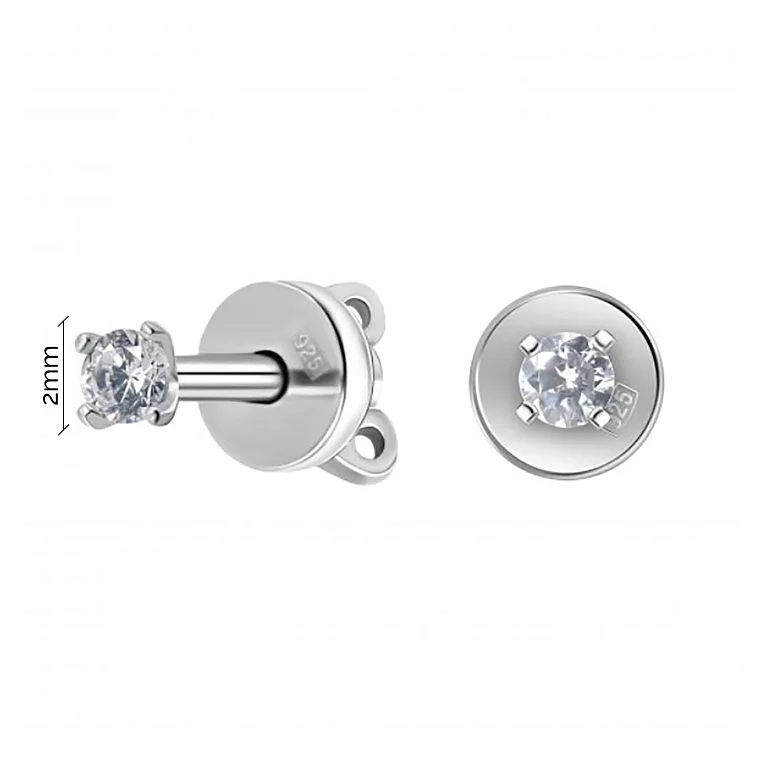 Сережки-гвоздики из серебра с фианитом - 960639