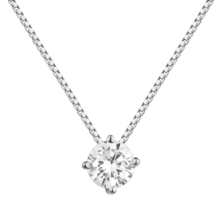 Срібне кольє з фіанітом венеціанське плетіння - 1515114