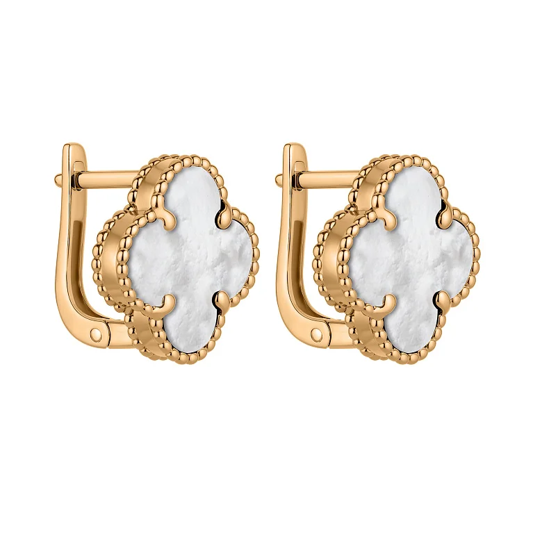 Серьги "Клевер" из красного золота с перламутром - 2125863