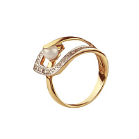 Золотое кольцо с жемчугом и циркониями. Артикул 1375: цена, отзывы, фото – купить в интернет-магазине AURUM