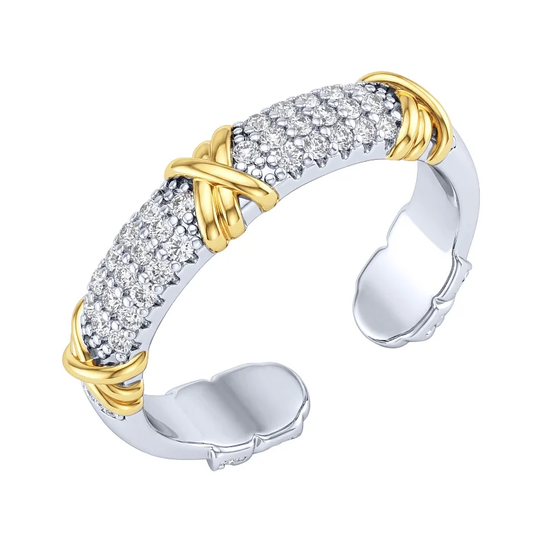 Незамкнена каблучка зі срібла з фіанітами та жовним родіюванням - 2221920
