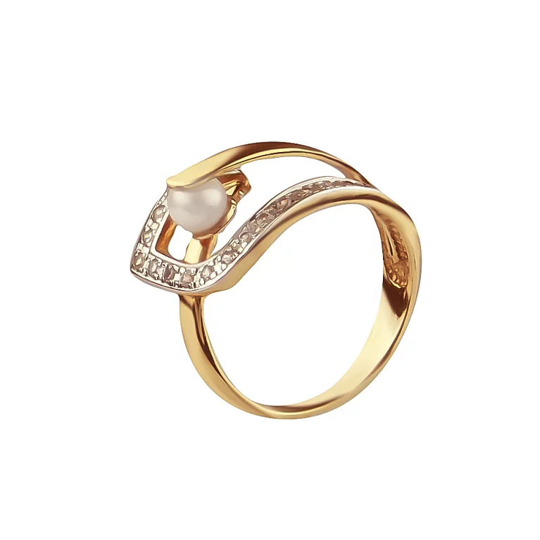 Золотое кольцо с жемчугом и фианитами. Артикул 1375: цена, отзывы, фото – купить в интернет-магазине AURUM