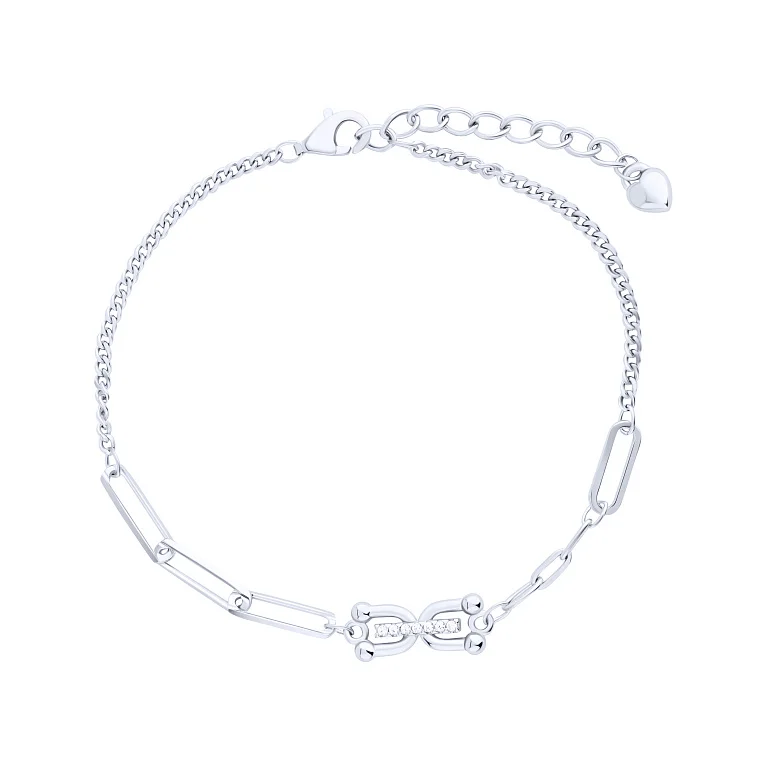 Срібний браслет у подвійному плетінні з фіанітами - 2127117