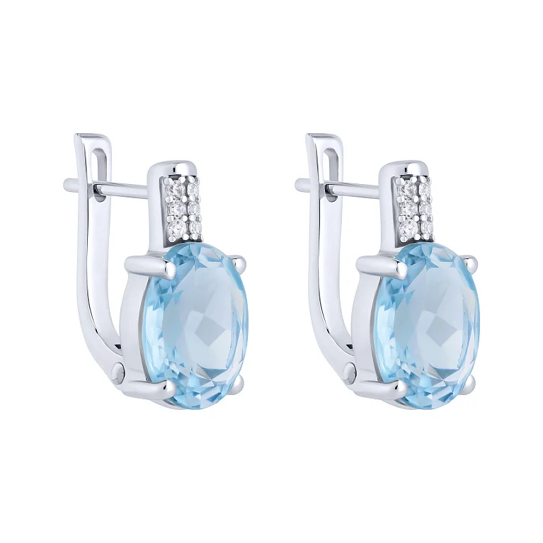 Срібні сережки з топазом і фіанітами - 2145885
