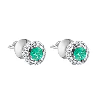 Сережки-гвоздики из белого золота с изумрудом и бриллиантами - 1727099