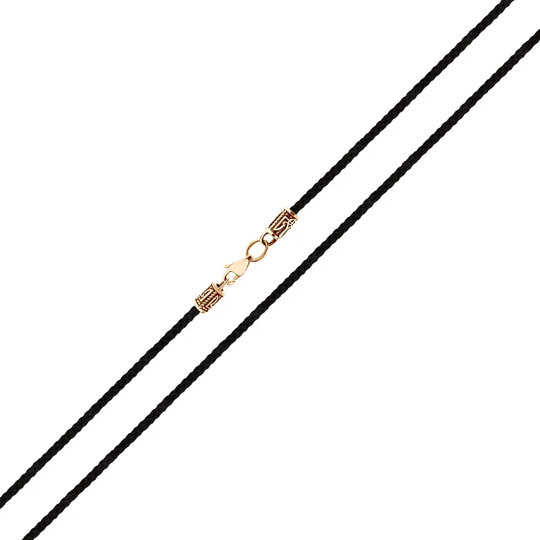 Шнурок из шелка с застежкой из красного золота "Тризуб - Герб Украины" - 1529233