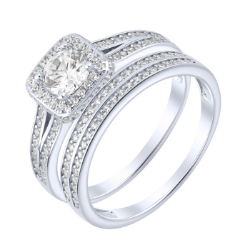 Серебряное двойное кольцо 2 в 1 "Геометрия" с фианитами - 2260727