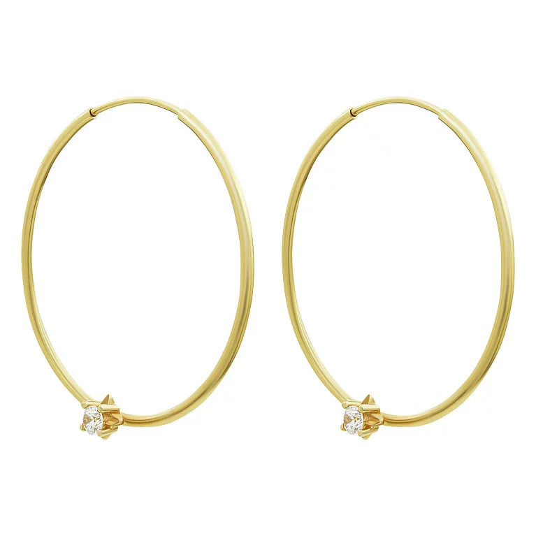 Сережки-кольца из красного золота с фианитом. Артикул С-К4-11(2): цена, отзывы, фото – купить в интернет-магазине AURUM