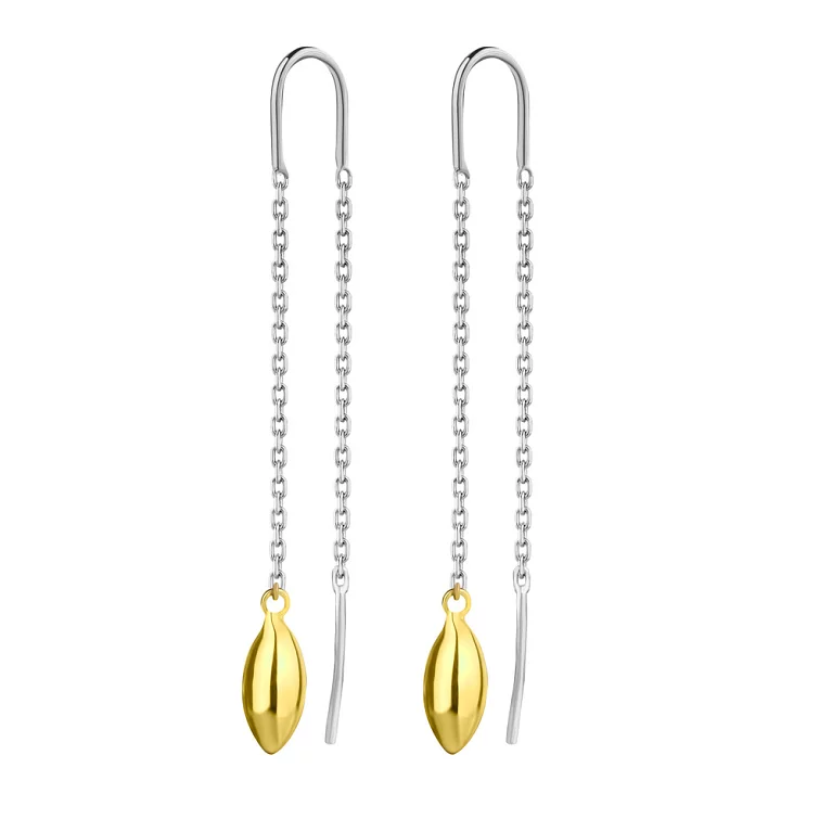 Золоті сережки-протяжки з підвісами . Артикул 106754б: ціна, відгуки, фото – купити в інтернет-магазині AURUM