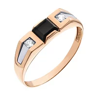 Перстень из комбинированного золота с ониксом и цирконием. Артикул 80629-он: цена, отзывы, фото – купить в интернет-магазине AURUM
