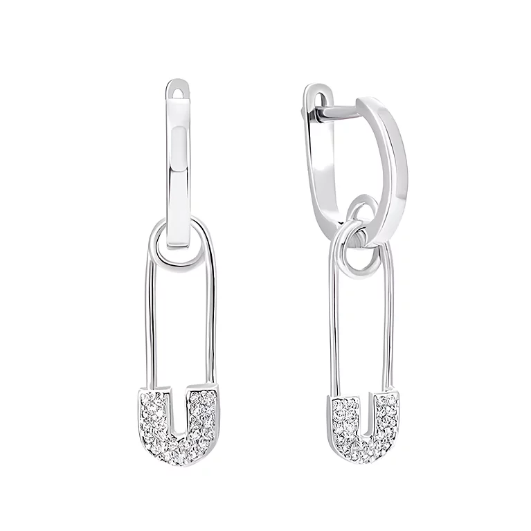 Срібні сережки з підвісками "Шпилька" та фіанітом. Артикул 7502/20555: ціна, відгуки, фото – купити в інтернет-магазині AURUM