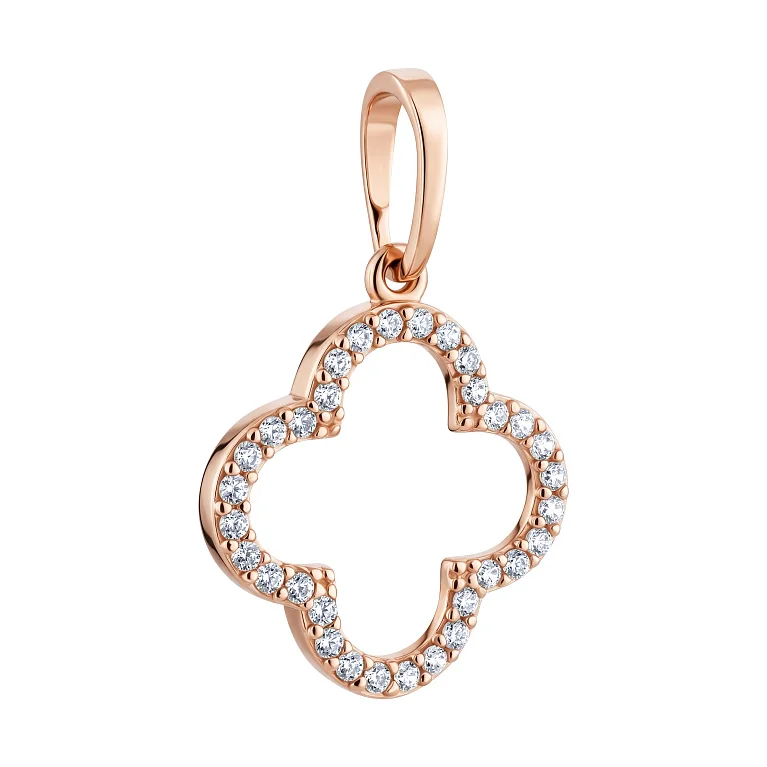 Підвіс "Конюшина" з червоного золота з фіанітами - 2210435