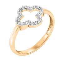 Каблучка "Конюшина" з доріжкою фіанітів у червоному золоті - 1990949