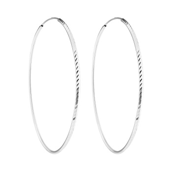 Сережки-кільця з білого золота з алмазною гранню  - 2258054