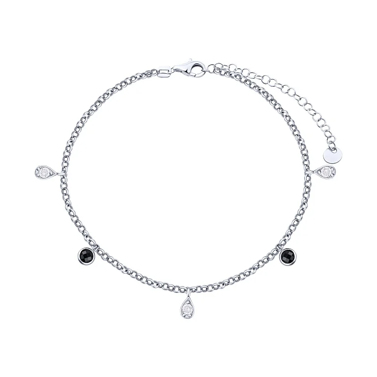 Браслет з підвісами і фіанітами в сріблі плетіння шопард - 2153335