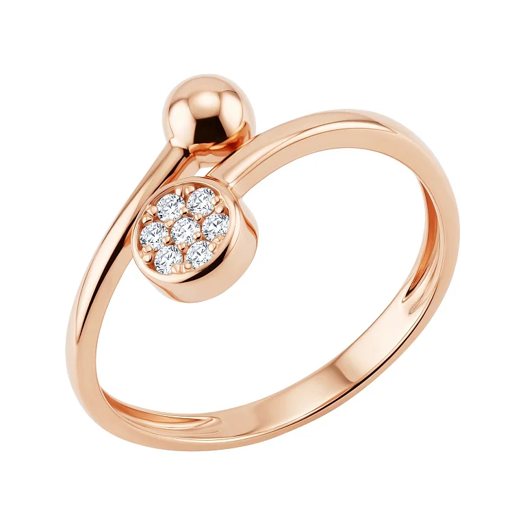 Елегантна каблучка з червоного золота з фіанітами  - 2210831