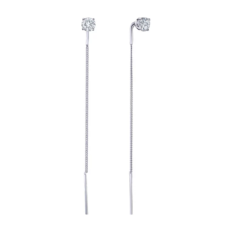 Срібні сережки-протяжки з фіанітом. Артикул 7502/82611б: ціна, відгуки, фото – купити в інтернет-магазині AURUM