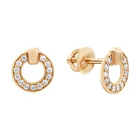 Сережки-гвоздики из красного золота с фианитом - 866470