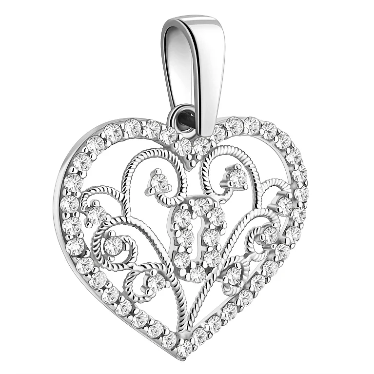 Підвіс "Серце" з білого золота з фіанітами - 2200280