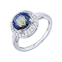 Серебряное кольцо с топазом мистик и фианитами - 2167043