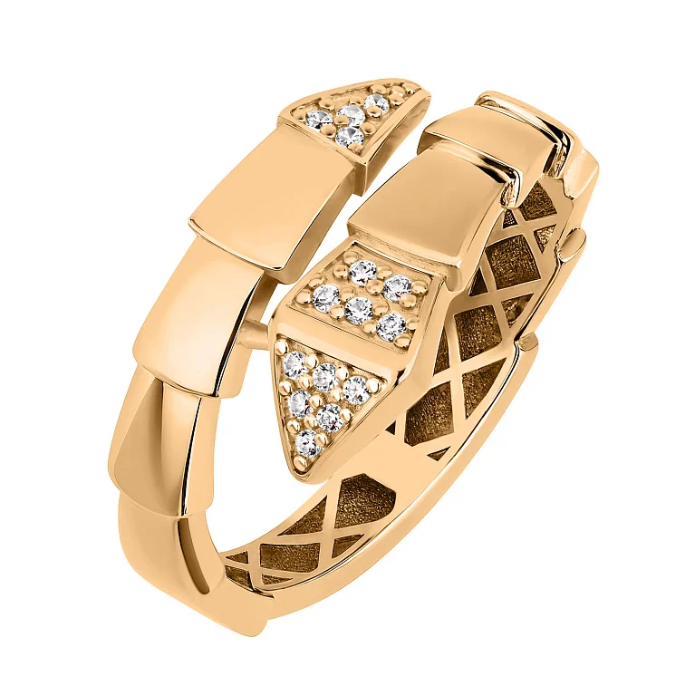 Незамкнена каблучка "Змія" із червоного золота з фіанітами - 2134794