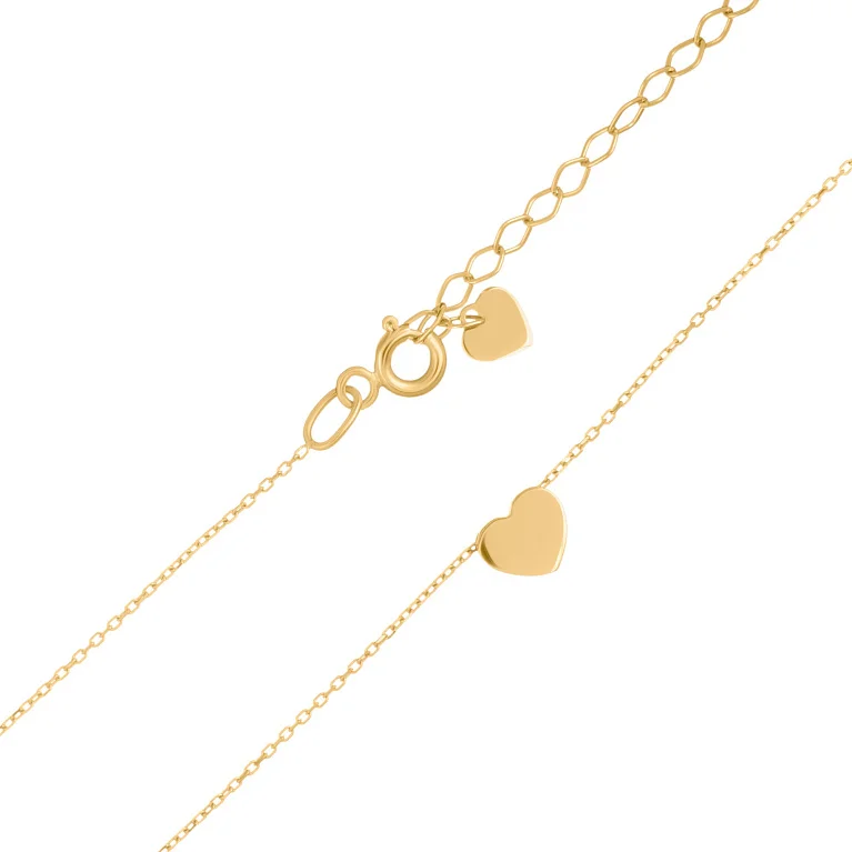 Колье из желтого золота с подвесом "Сердечко" плетение якорь - 1688683