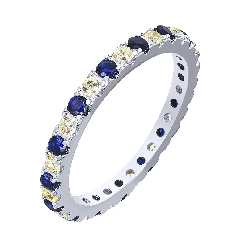 Серебряное кольцо с дорожкой цветных фианитов. Артикул 7501/2137610/205: цена, отзывы, фото – купить в интернет-магазине AURUM