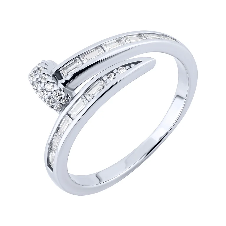 Незамкнута срібна каблучка "Цвях" з фіанітами - 2159476