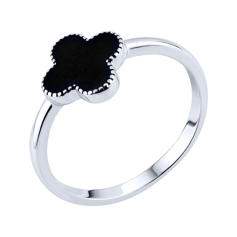 Серебряное кольцо "Клевер" с эмалью - 2159237