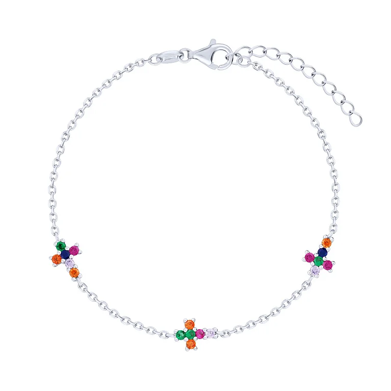 Браслет из серебра "Крестики" с альпинитами в якорном плетение - 2131155