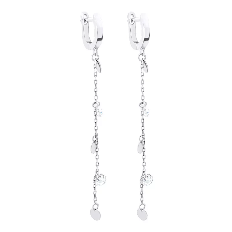 Срібні сережки з підвісками "Монетки" та фіаніти. Артикул 7502/2138747: ціна, відгуки, фото – купити в інтернет-магазині AURUM