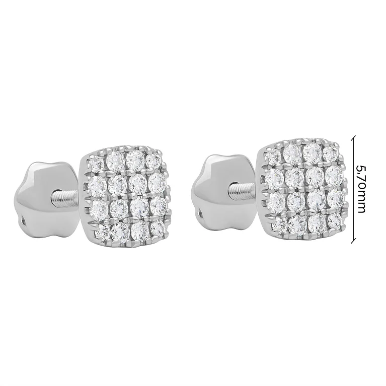 Сережки-гвоздики из белого золота с бриллиантами - 1738431