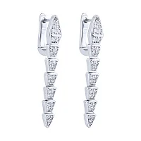 Сережки "Змія" фігурні срібні з фіанітами - 2095231