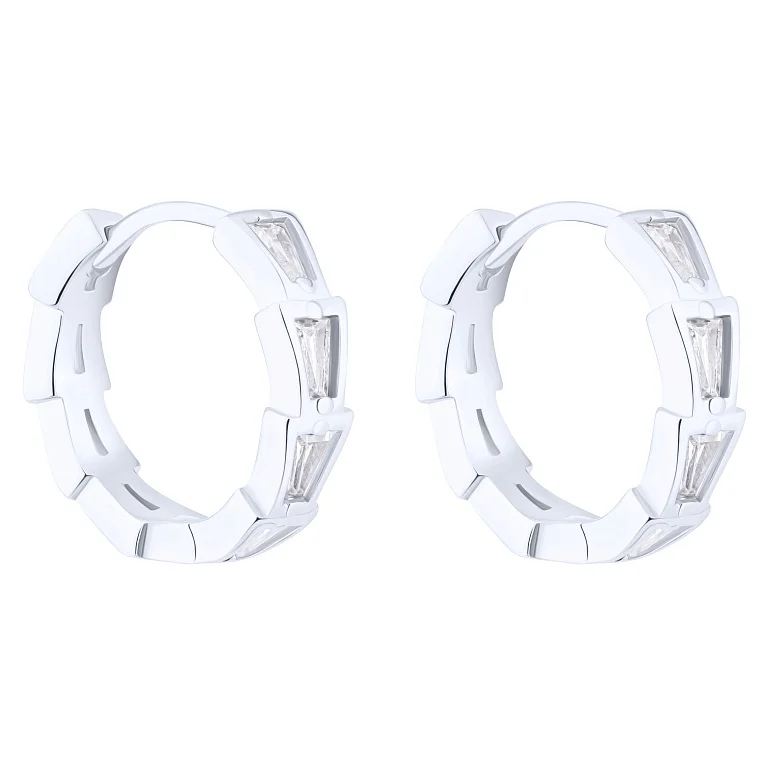 Сережки-кільця "Змія" зі срібла з фіанітами  - 2194622